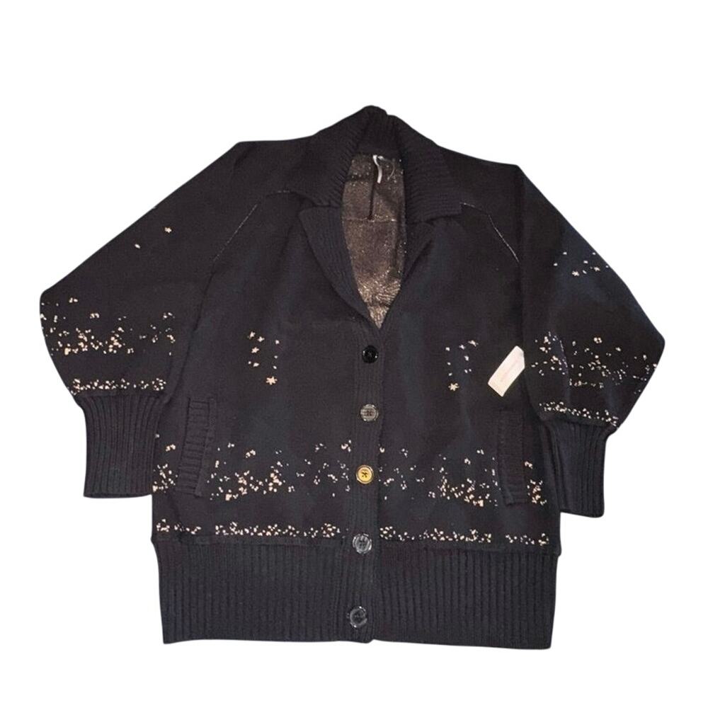 Anthropologie Collared V-Neck Butterfly Cardigan in Black & Gold Size Large New - Picture 7 of 9